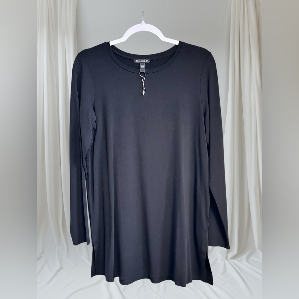 Eileen Fisher Womens SP Black Casual Long Sleeve Tencel Stretch Tunic Minimalist